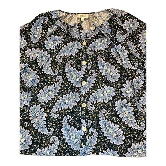 J Crew Collection Ratti Paisley Button Front Tie Sleeve Blouse Blue Size Medium - Picture 12 of 15